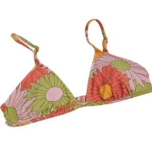 Aerie Mod Floral Triangle Bikini Top Sz M Pink Lime Coral Swimsuit